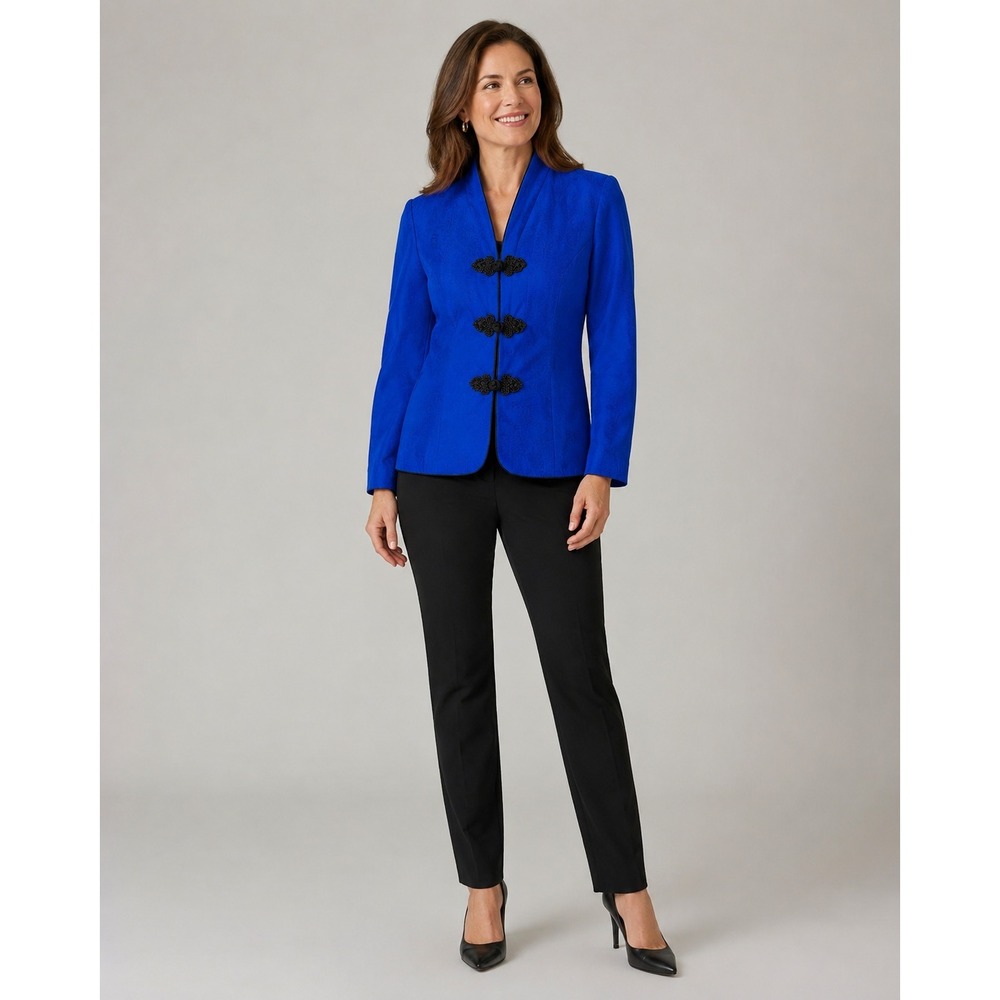 Vintage Adrianna Papell Safe Silk Jacket Womens 8 Blue Black Silk Beaded Lined